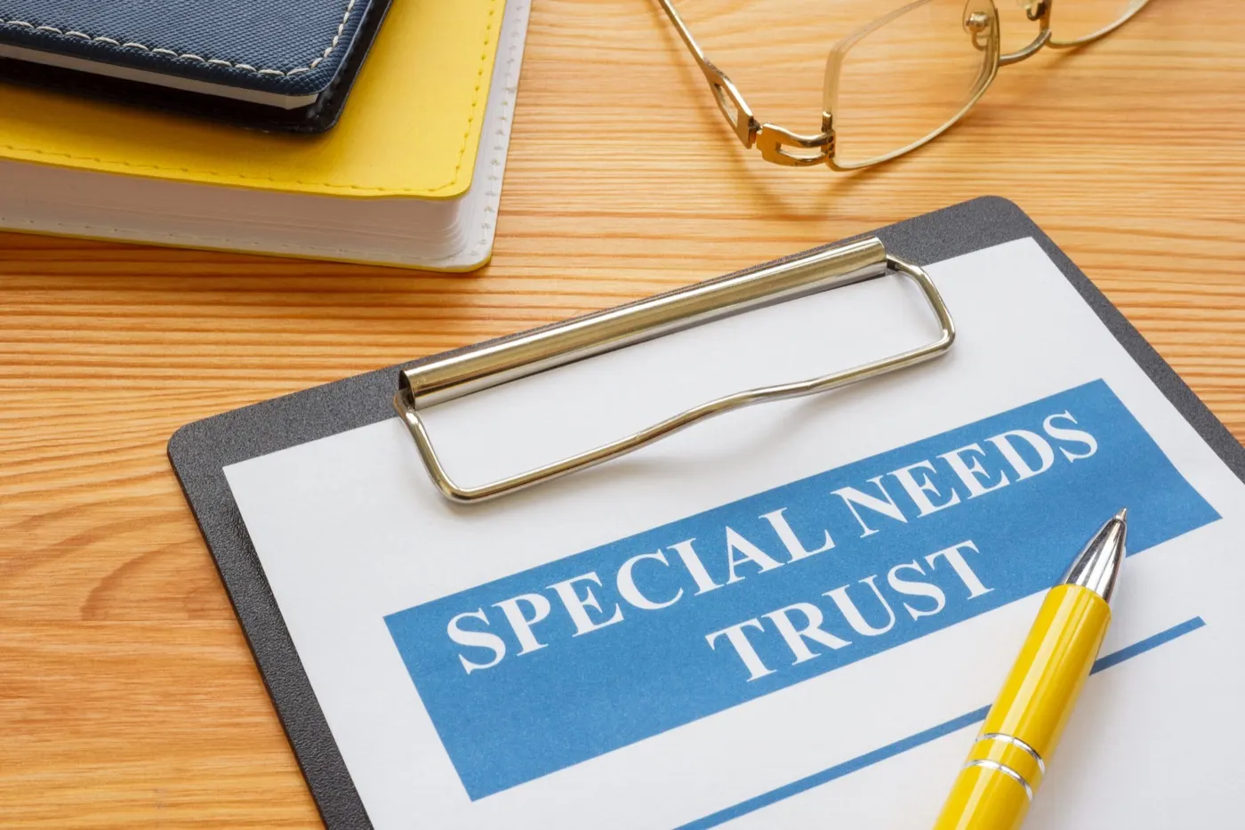Special needs trust application with clipboard and notepad